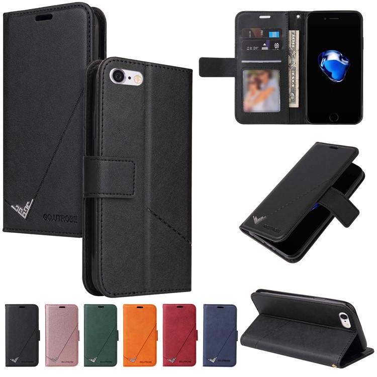 GQ.UTROBE Rectangular Metal Decor Stand Leather Cover for iPhone SE (2nd Generation)/8/7 - Black-10