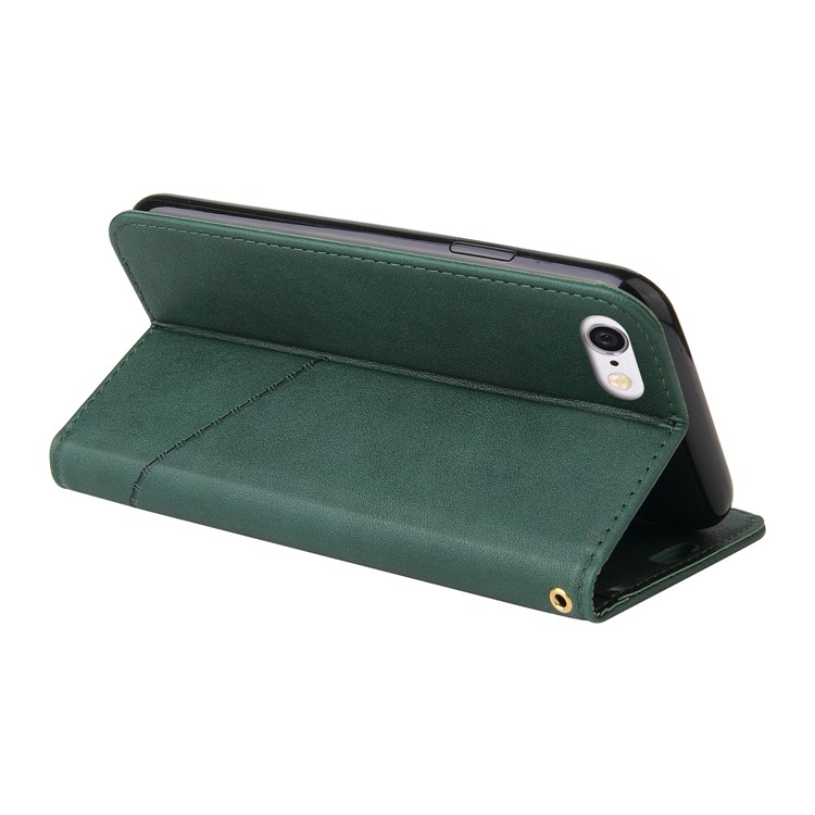 Gq.. Utrobe Rechteckige Metalldekor-Stand-Lederabdeckung Für IPhone SE (2. Generation) / 8/7 - Grün-2