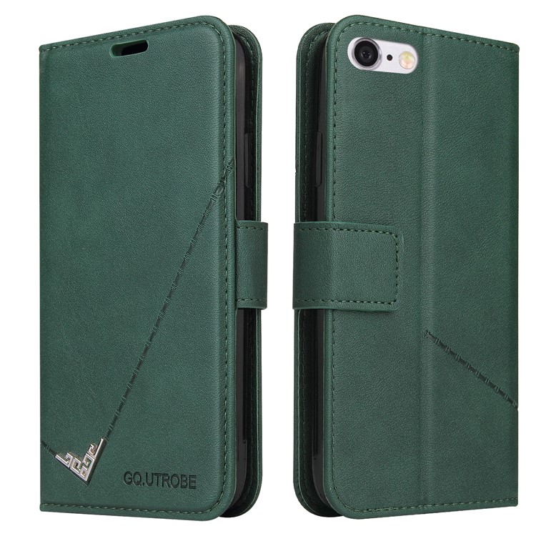 Gq.. Utrobe Rechteckige Metalldekor-Stand-Lederabdeckung Für IPhone SE (2. Generation) / 8/7 - Grün-6