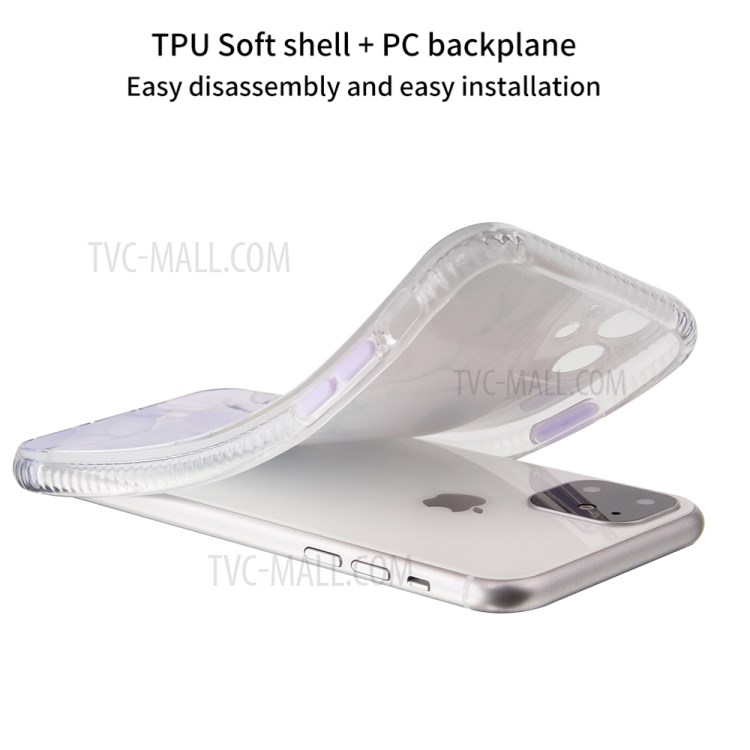 For iPhone 11 6.1 inch Coloured Glaze Marble Pattern PC Back TPU Case - Light Purple-7
