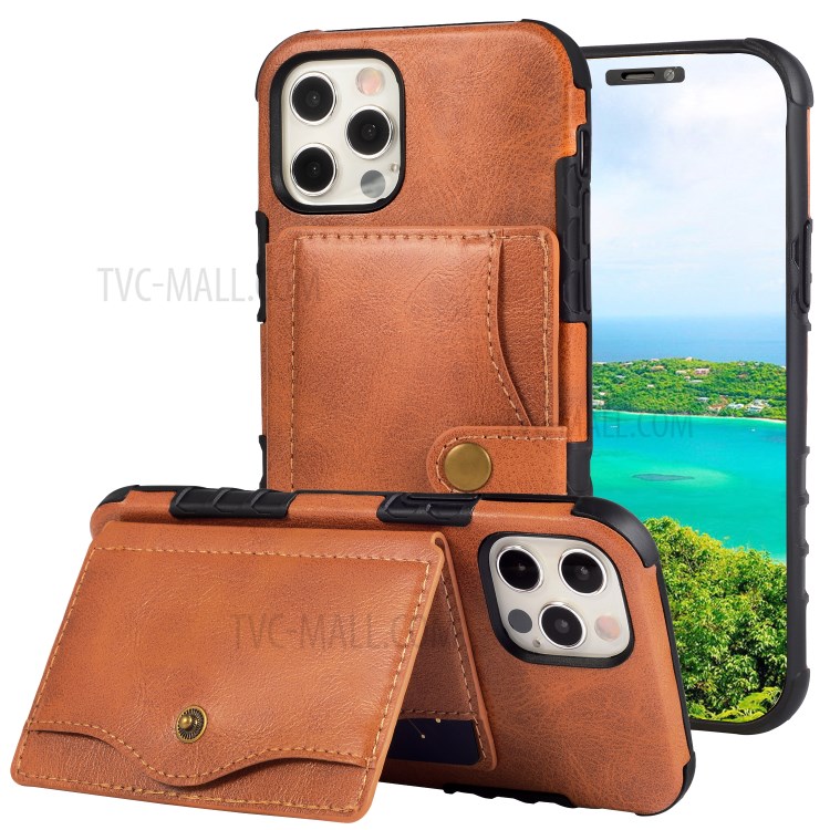 PU Leather Coated TPU Kickstand Card Slot Design Phone Case with Strap for iPhone 11 6.1-inch - Orange-1