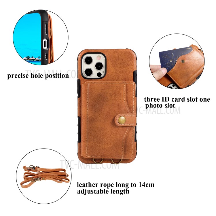 PU Leather Coated TPU Kickstand Card Slot Design Phone Case with Strap for iPhone 11 6.1-inch - Orange-3