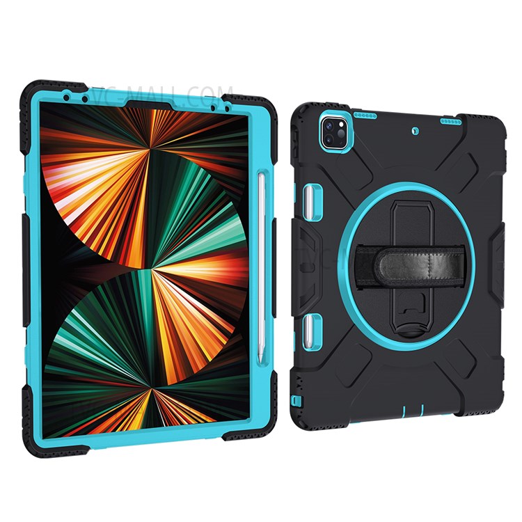 Thicken Kickstand PC Silicone Hybrid Shell Case with Adjustable Strap for iPad Pro 12.9-inch (2020)/(2018) - Baby Blue-13
