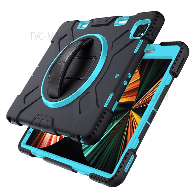 Thicken Kickstand PC Silicone Hybrid Shell Case with Adjustable Strap for iPad Pro 12.9-inch (2020)/(2018) - Baby Blue-14
