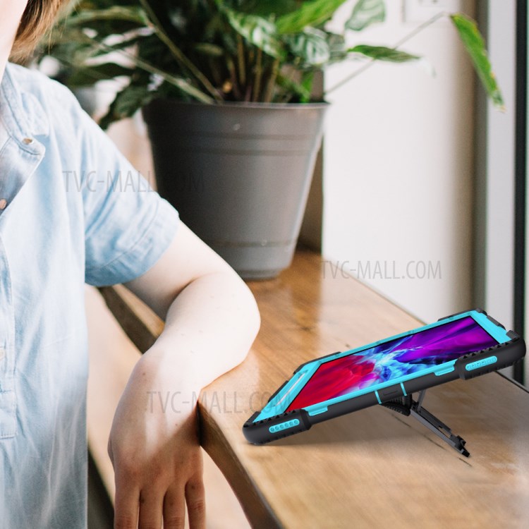 Thicken Kickstand PC Silicone Hybrid Shell Case with Adjustable Strap for iPad Pro 12.9-inch (2020)/(2018) - Baby Blue-21