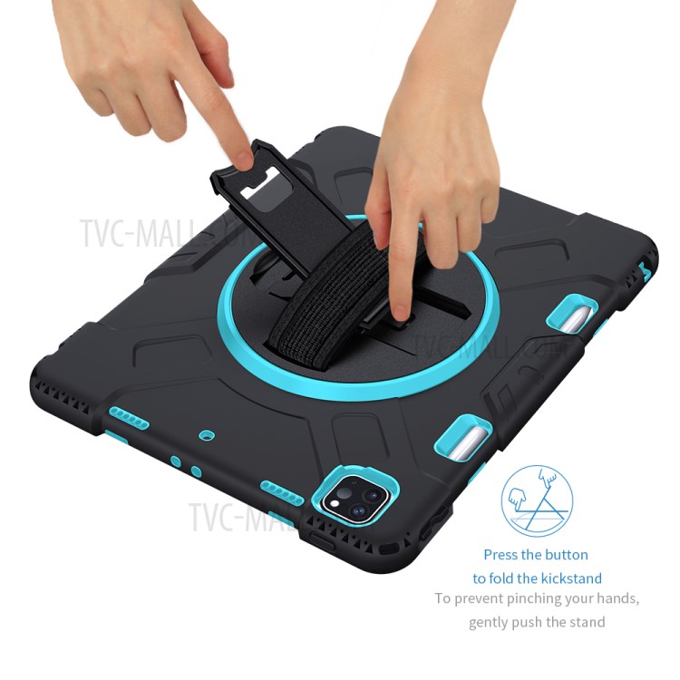 Thicken Kickstand PC Silicone Hybrid Shell Case with Adjustable Strap for iPad Pro 12.9-inch (2020)/(2018) - Baby Blue-24