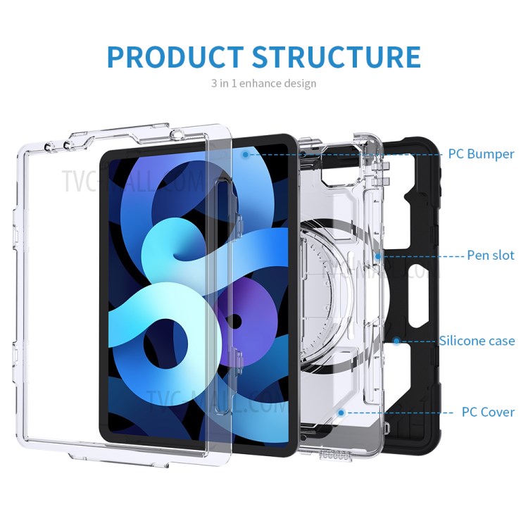 Thicken Kickstand for iPad Pro 11-inch (2020)/(2018) Clear PC Silicone Hybrid Case with Adjustable Strap-17