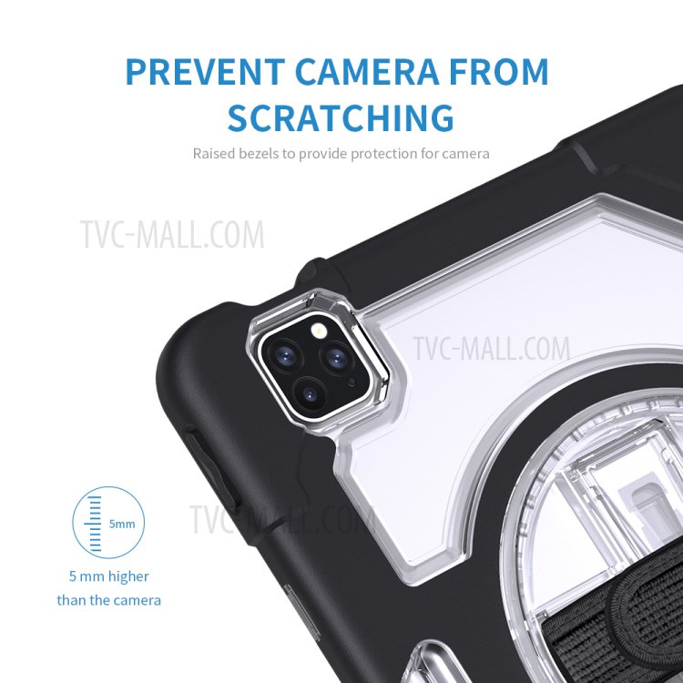 Thicken Kickstand for iPad Pro 11-inch (2020)/(2018) Clear PC Silicone Hybrid Case with Adjustable Strap-18