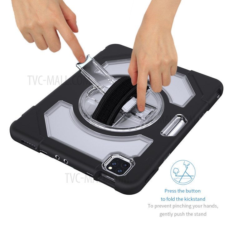 Thicken Kickstand for iPad Pro 11-inch (2020)/(2018) Clear PC Silicone Hybrid Case with Adjustable Strap-22