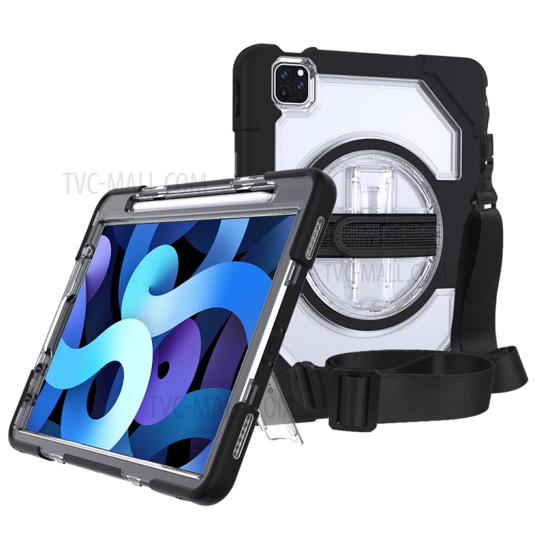 Thicken Kickstand for iPad Pro 11-inch (2020)/(2018) Clear PC Silicone Hybrid Case with Adjustable Strap-9