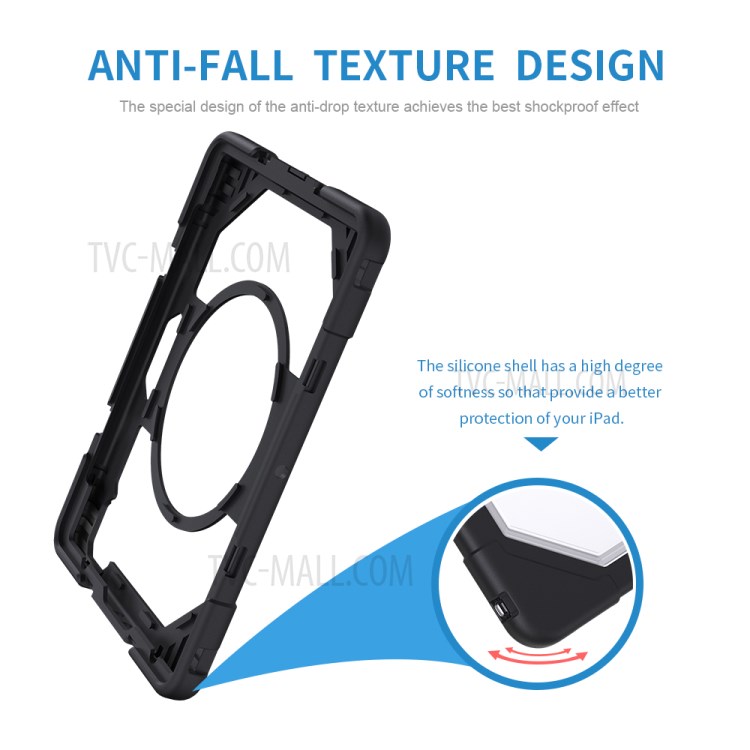 Thicken Kickstand for iPad Pro 12.9-inch (2020)/(2018) Clear PC Silicone Hybrid Case with Adjustable Strap - Black-15