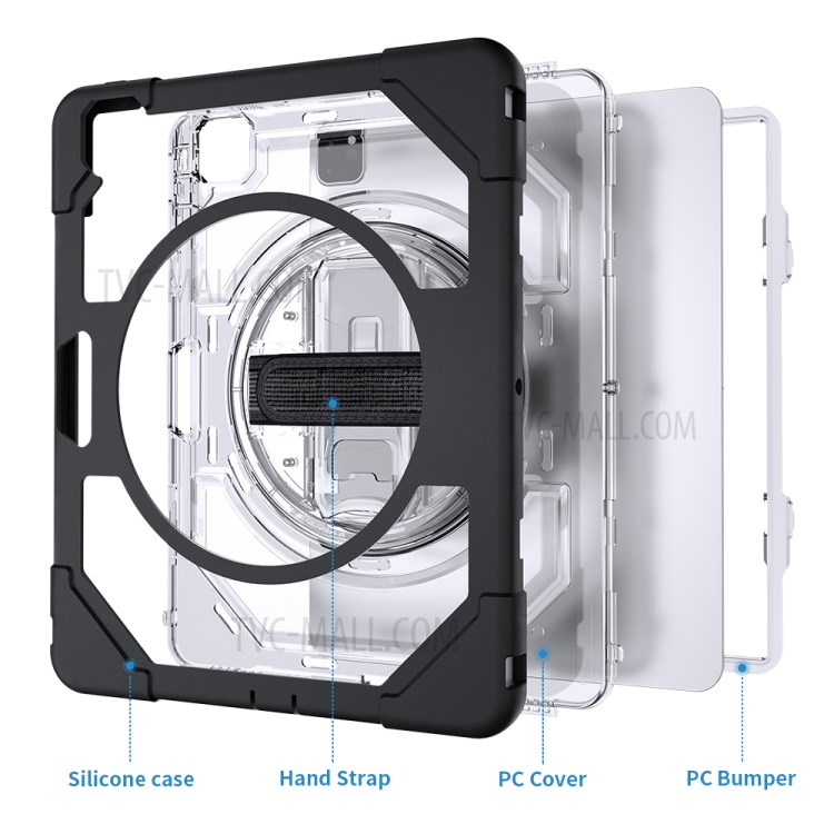 Thicken Kickstand for iPad Pro 12.9-inch (2020)/(2018) Clear PC Silicone Hybrid Case with Adjustable Strap - Black-16