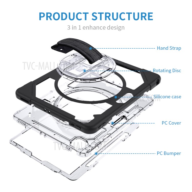 Thicken Kickstand for iPad Pro 12.9-inch (2020)/(2018) Clear PC Silicone Hybrid Case with Adjustable Strap - Black-17