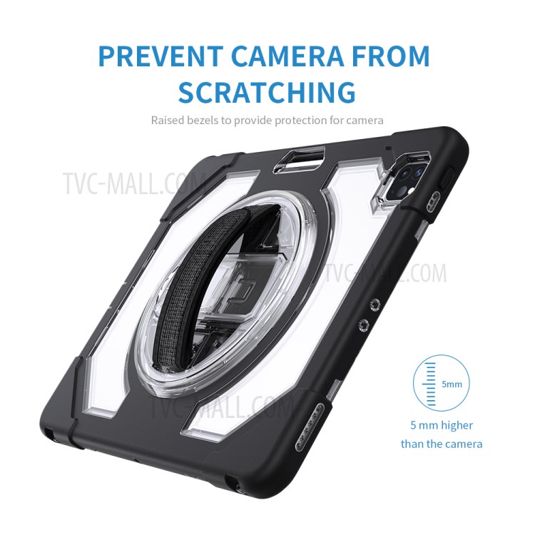 Thicken Kickstand for iPad Pro 12.9-inch (2020)/(2018) Clear PC Silicone Hybrid Case with Adjustable Strap - Black-19