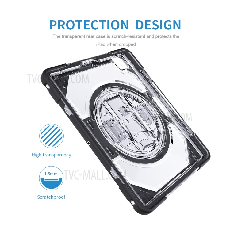 Thicken Kickstand for iPad Pro 12.9-inch (2020)/(2018) Clear PC Silicone Hybrid Case with Adjustable Strap - Black-20