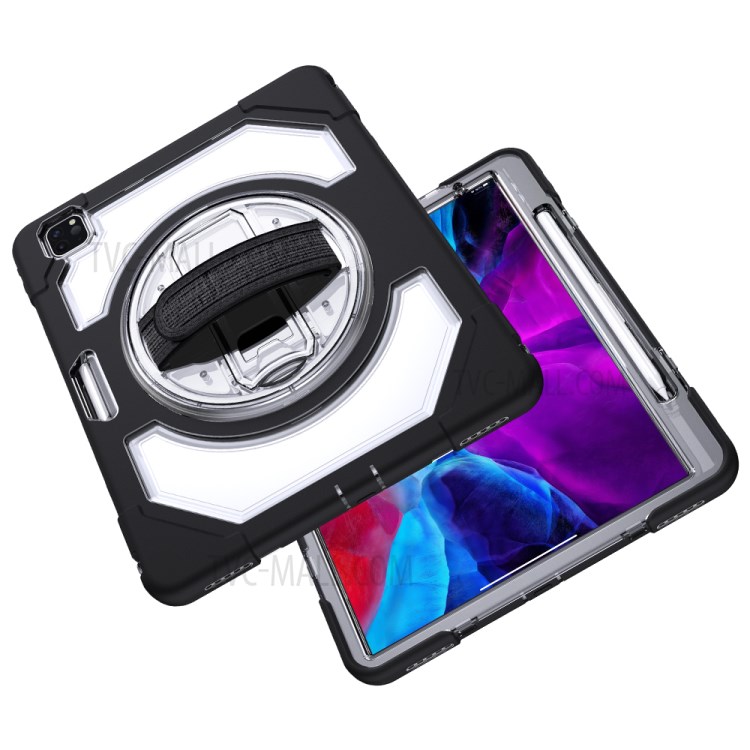 Thicken Kickstand for iPad Pro 12.9-inch (2020)/(2018) Clear PC Silicone Hybrid Case with Adjustable Strap - Black-5