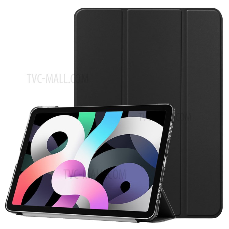 Clear Back Plastic Tri-fold PU Leather Tablet Case for iPad Air (2020) - Black-1