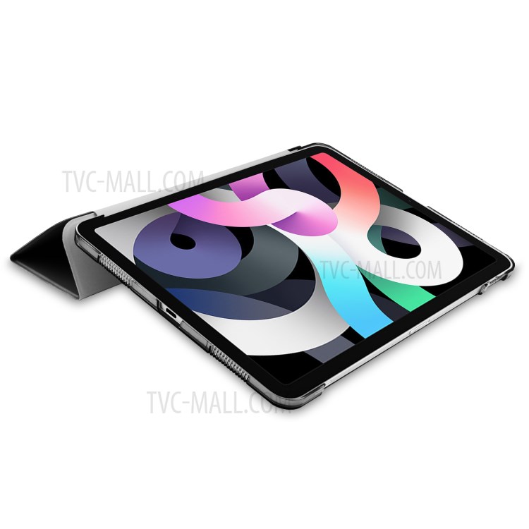 Clear Back Plastic Tri-fold PU Leather Tablet Case for iPad Air (2020) - Black-2