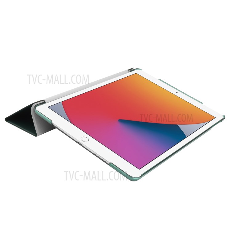 Clear Back Plastic Tri-fold PU Leather Tablet Cover for iPad 10.2 (2020)/(2019) - Dark Green-2