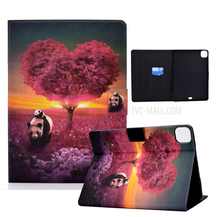 TPU + PU Leather Pattern Printing Card Holder Stand Tablet Case for iPad Pro 11-inch (2020)/(2018)/iPad Air (2020) - Pandas and Tree-1