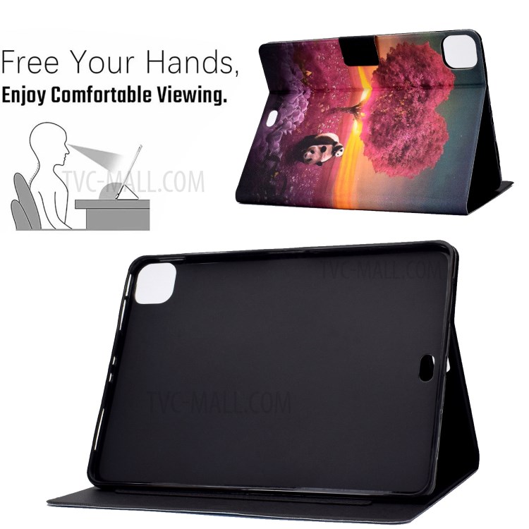 TPU + PU Leather Pattern Printing Card Holder Stand Tablet Case for iPad Pro 11-inch (2020)/(2018)/iPad Air (2020) - Pandas and Tree-3
