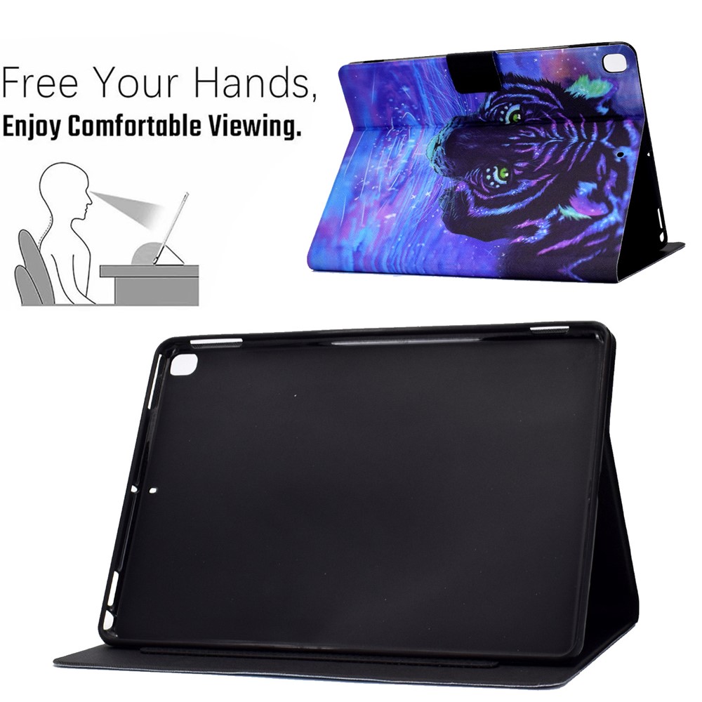 TPU + PU Leather Pattern Printing Stand Card Holder Tablet Case for iPad 10.2 (2020)/(2019) - Tiger-3