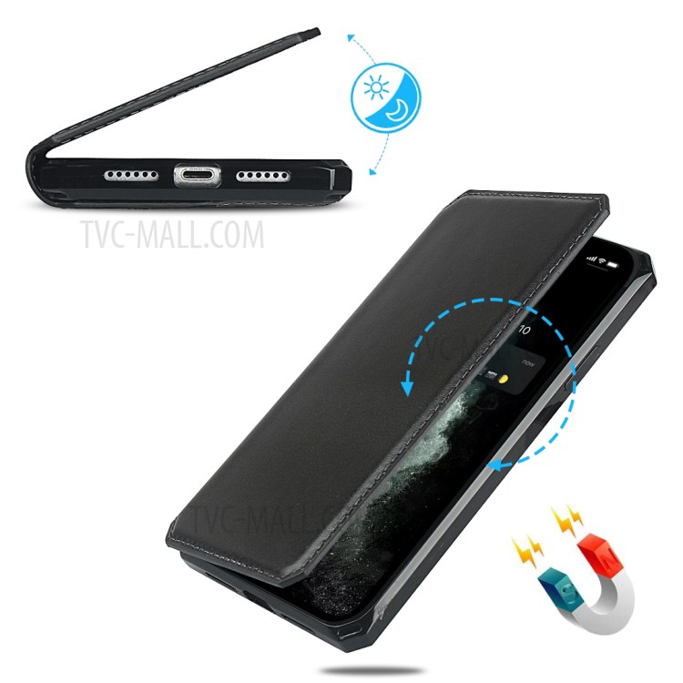 Genuine Leather + TPU Wallet Phone Case Cover with Handy Strap for iPhone 12 Pro Max - Black-7