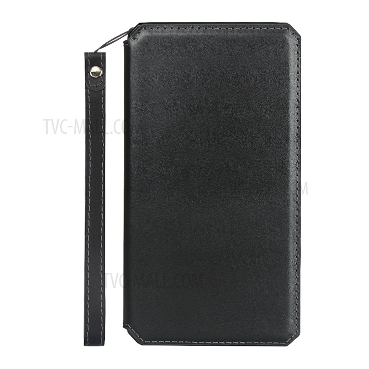 Genuine Leather + TPU Wallet Phone Case Cover with Handy Strap for iPhone 12 Pro Max - Black-8