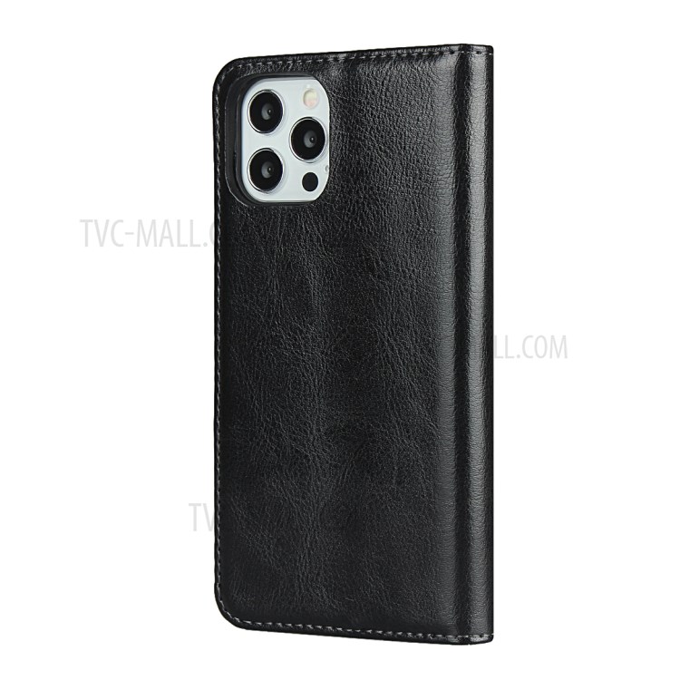 Crazy Horse Genuine Leather Wallet Stand Case Cover for iPhone 12 Pro Max - Black-3