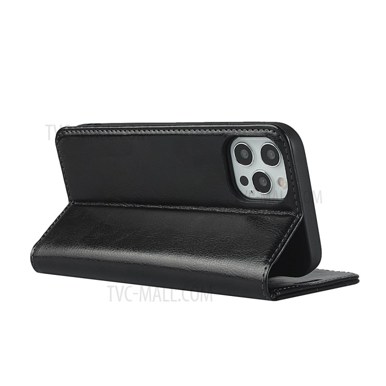 Crazy Horse Genuine Leather Wallet Stand Case Cover for iPhone 12 Pro Max - Black-5