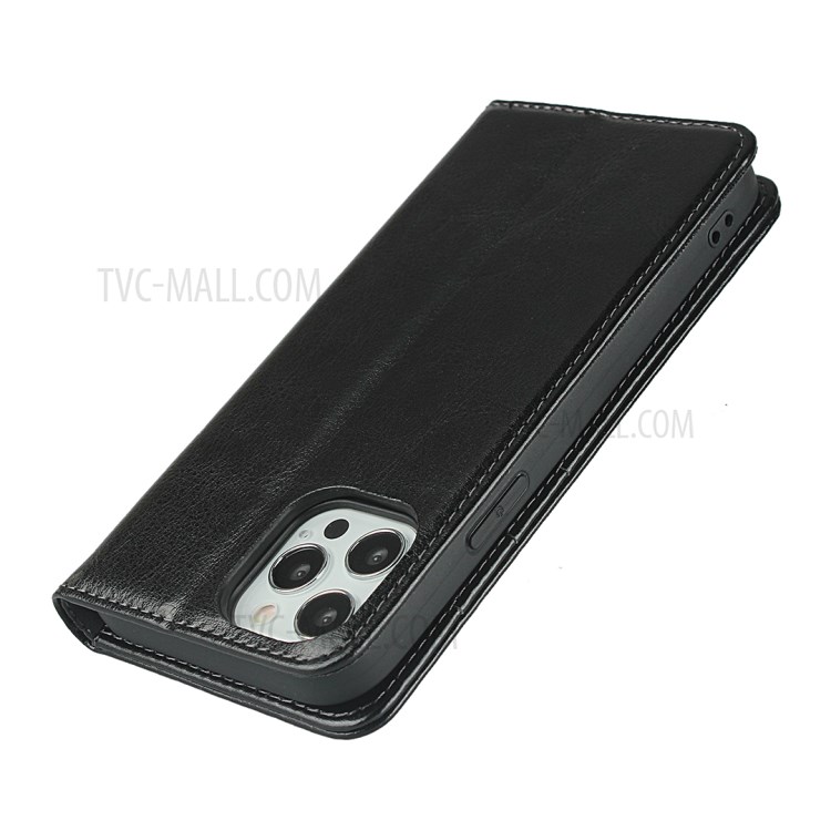 Crazy Horse Genuine Leather Wallet Stand Case Cover for iPhone 12 Pro Max - Black-6