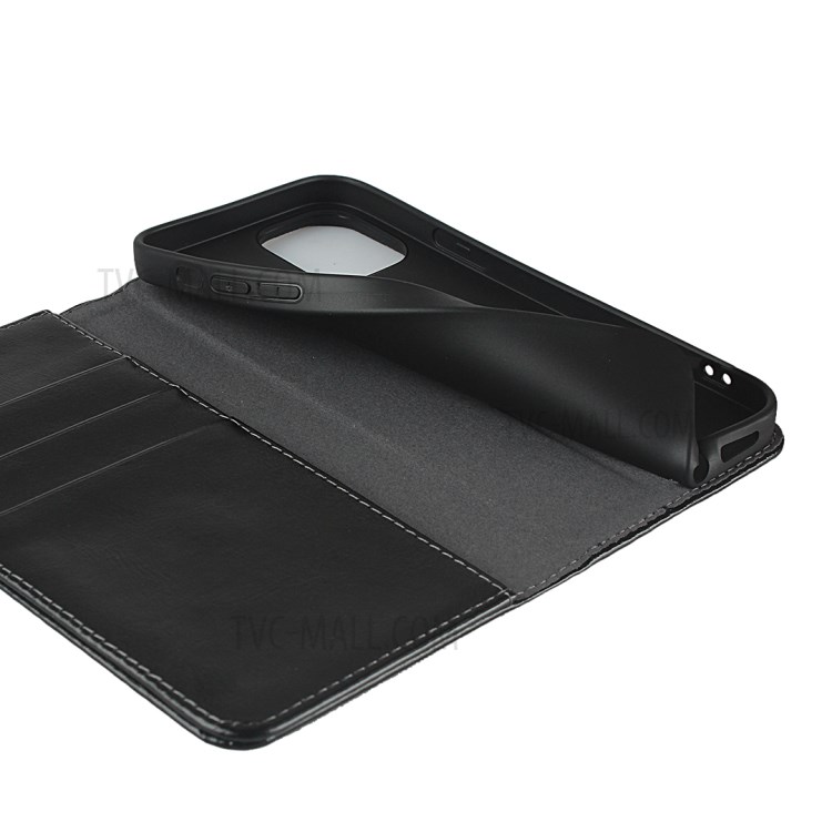 Crazy Horse Genuine Leather Wallet Stand Case Cover for iPhone 12 Pro Max - Black-7