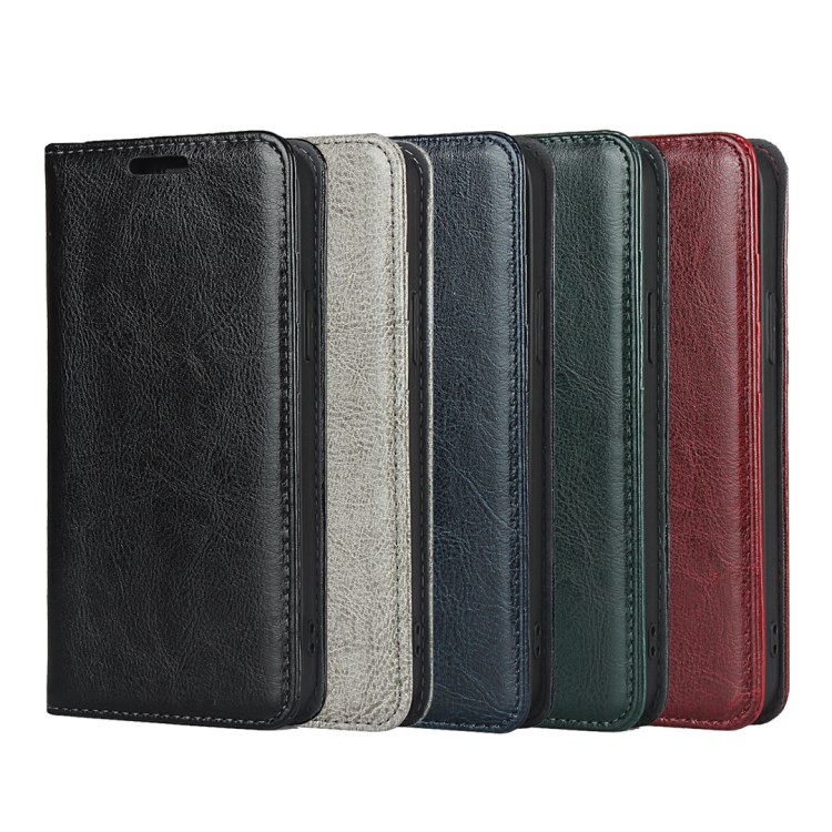 Crazy Horse Genuine Leather Wallet Stand Case Cover for iPhone 12 Pro Max - Black-8