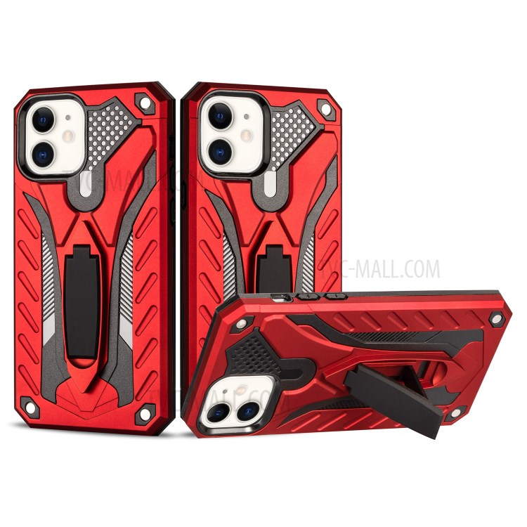 Phantom Knight Style PC + TPU Kickstand Case for iPhone 12 mini - Red-1