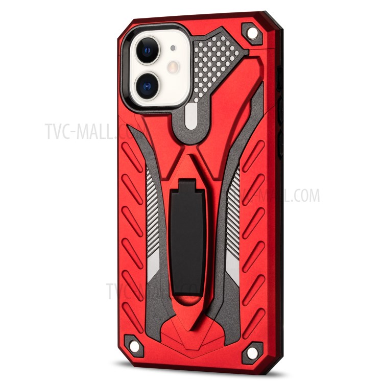 Phantom Knight Style PC + TPU Kickstand Case for iPhone 12 mini - Red-2