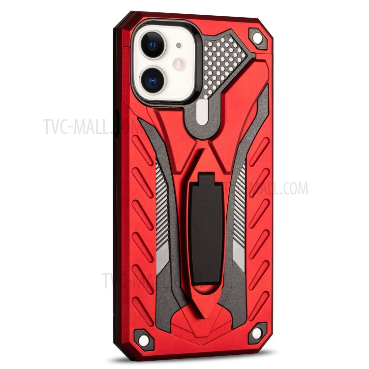 Phantom Knight Style PC + TPU Kickstand Case for iPhone 12 mini - Red-3