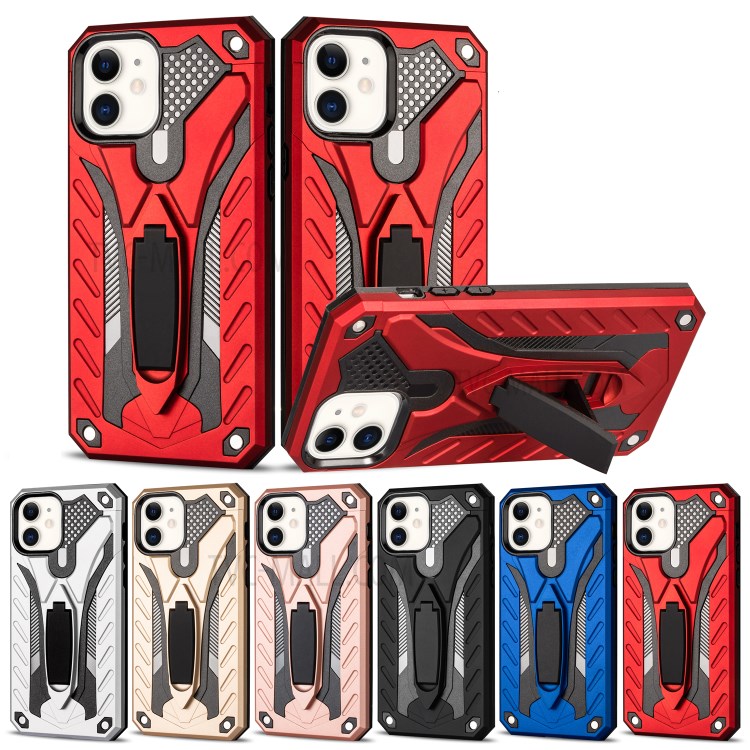 Phantom Knight Style PC + TPU Kickstand Case for iPhone 12 mini - Red-5