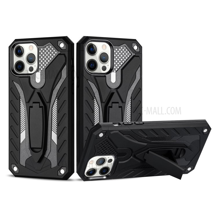 Phantom Knight Style Kickstand PC + TPU Cover for iPhone 12 Pro/12 Case - Black-1
