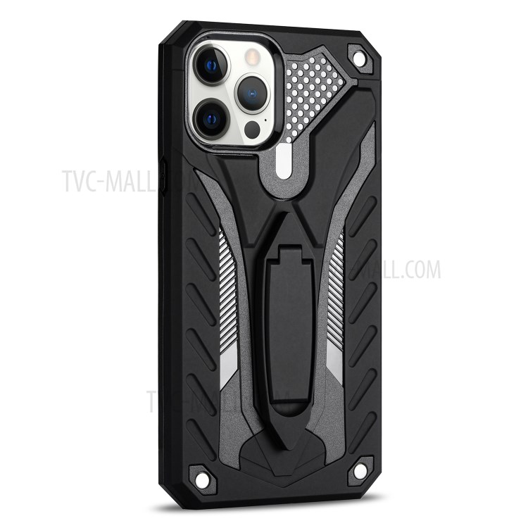 Phantom Knight Style Kickstand PC + TPU Cover for iPhone 12 Pro/12 Case - Black-2