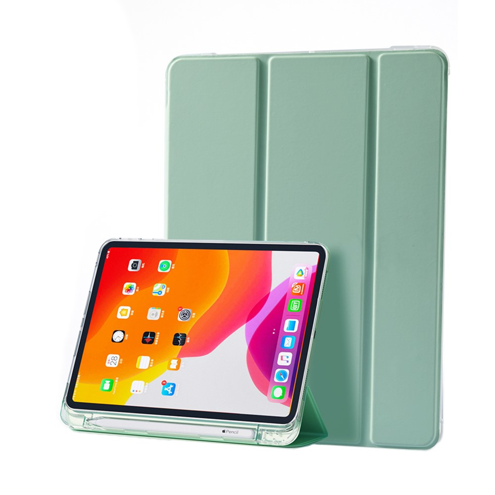 Leather Cover + Transparent TPU Inner Case with Pen Slot for iPad Air (2020)/Pro 11-inch (2018) - Light Green-1