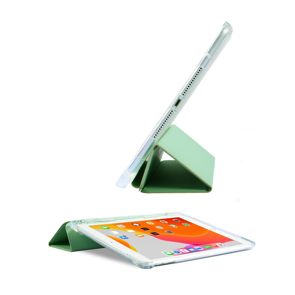 Auto-Sleep-and-Wake Function Leather Cover + Transparent TPU Inner Case with Pen Slot for iPad Pro 12.9-inch (2020) - Light Green-3