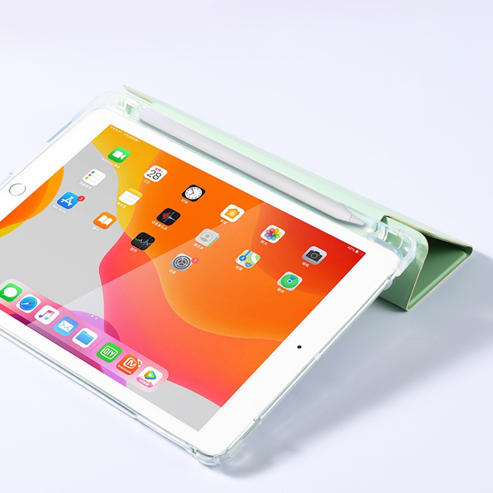 Transparent TPU + PU Leather Cover Case with Pen Slot for iPad 10.2 (2020) - Light Green-3