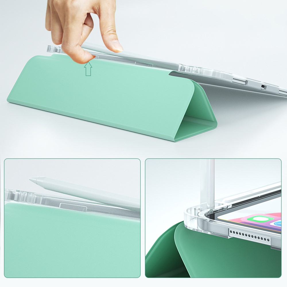 Transparent TPU + PU Leather Cover Case with Pen Slot for iPad 10.2 (2020) - Light Green-4