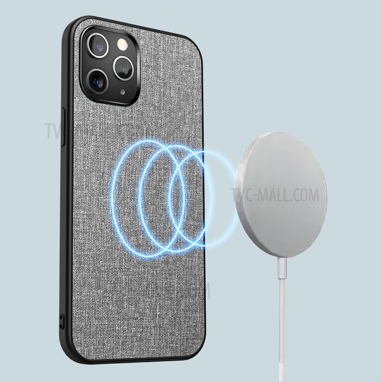 Cloth Texture TPU+PC Magnetic Cover for iPhone 12 Pro/12 Case - Grey-6