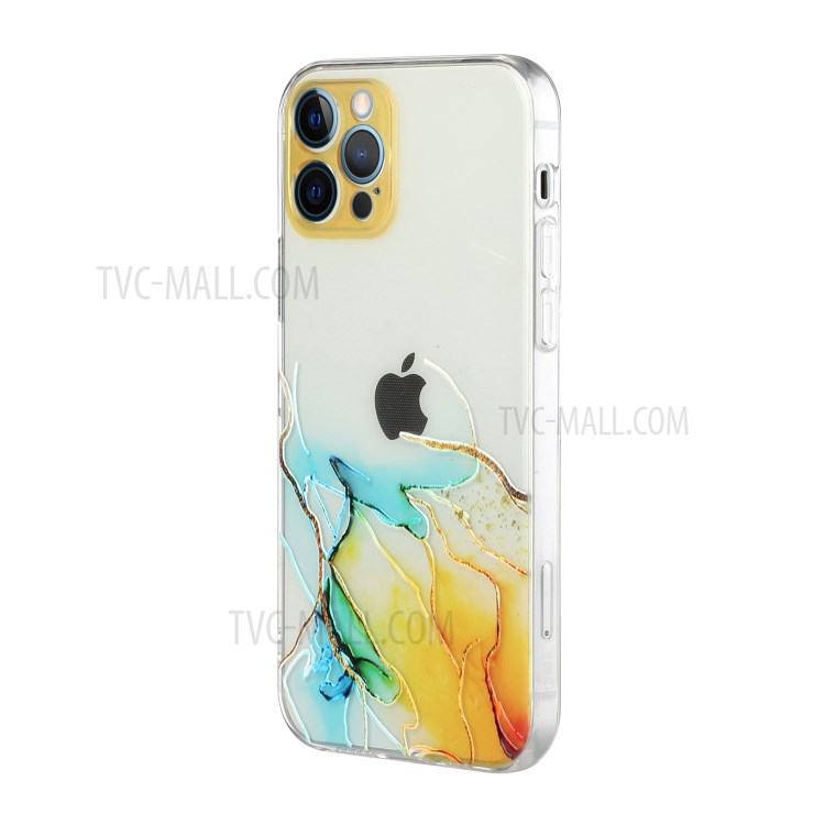 Embossment Marble Pattern Soft TPU Straight Edge Precise Hole Opening Case for iPhone 12 Pro - Style A-2