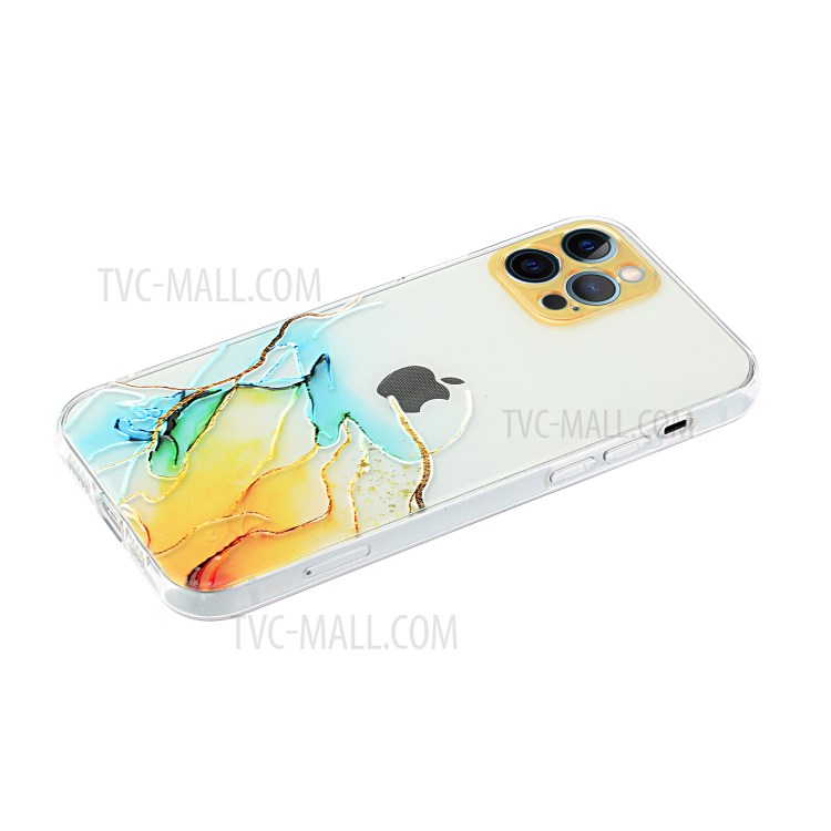 Embossment Marble Pattern Soft TPU Straight Edge Precise Hole Opening Case for iPhone 12 Pro - Style A-3
