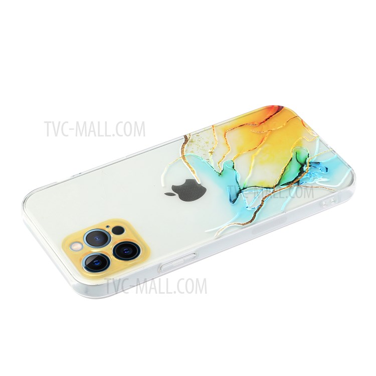 Embossment Marble Pattern Soft TPU Straight Edge Precise Hole Opening Case for iPhone 12 Pro - Style A-4