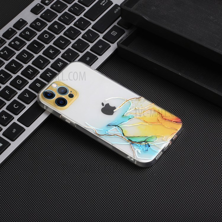Embossment Marble Pattern Soft TPU Straight Edge Precise Hole Opening Case for iPhone 12 Pro - Style A-5