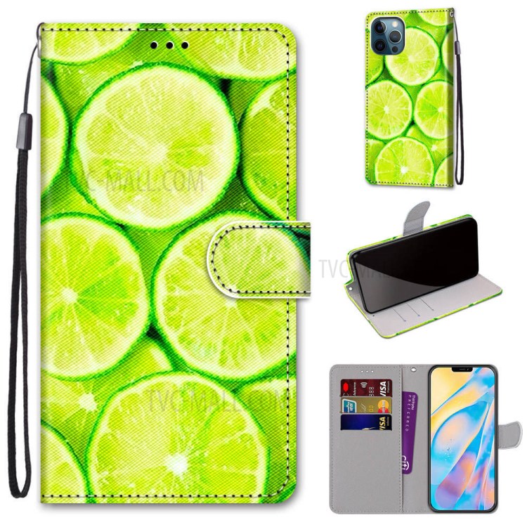 Stand Case For iPhone 12 Pro Max New Patterned Leather Cover - Lime-1