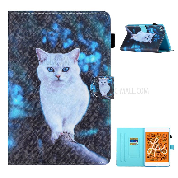 Stand Card Holder Auto Wake and Sleep Pattern Printing Leather Tablet Case for iPad Mini 1/2/3/4/5 - Blue-Eye Cat-1